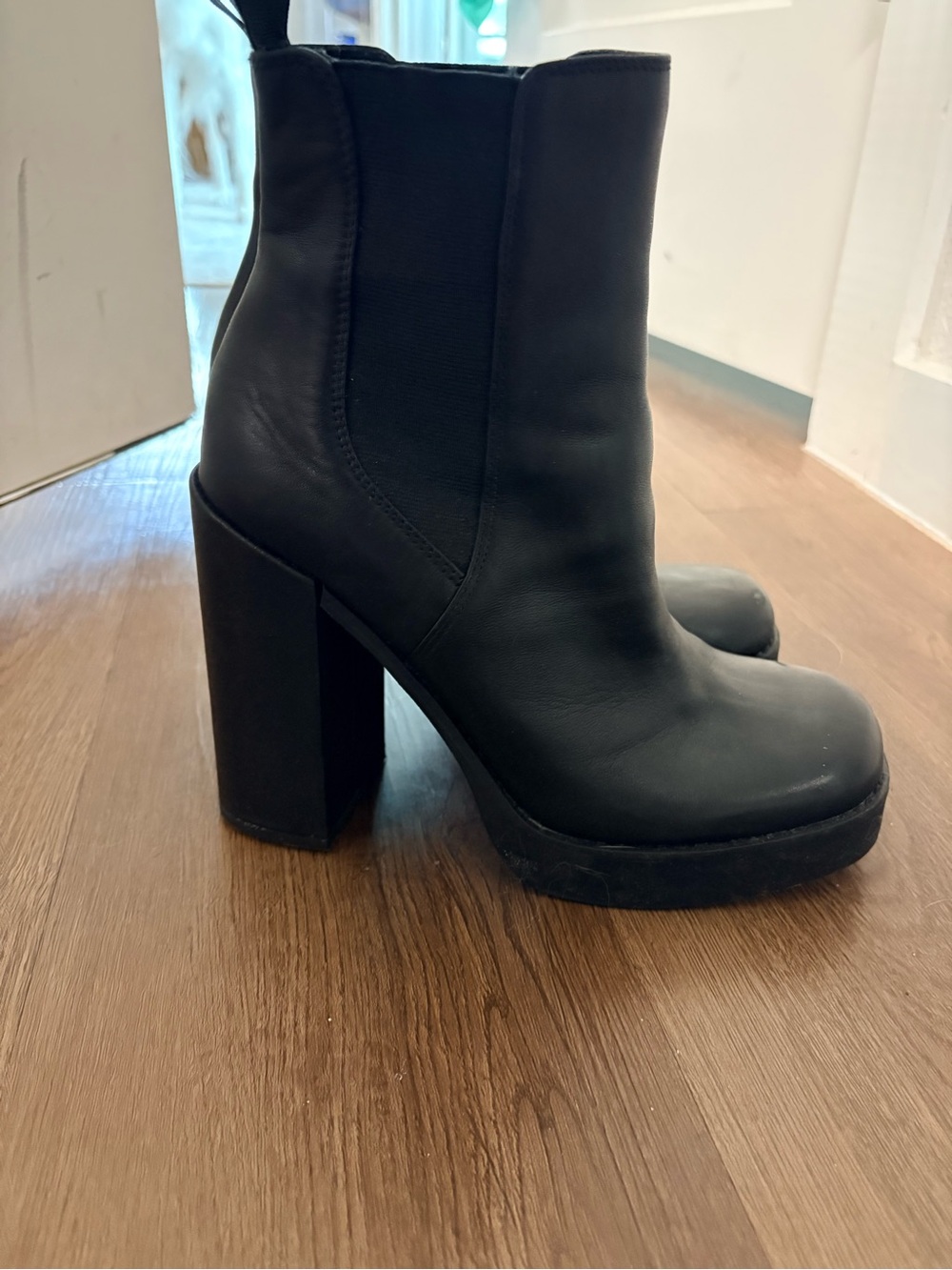Steve Madden Black Chunky Platform Chelsea Booties